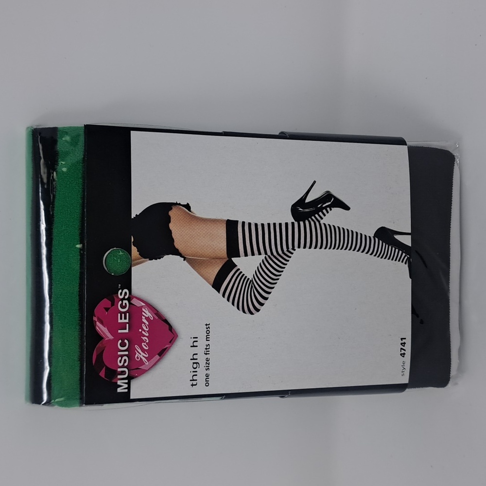 Music Legs 4741 Green Black‎ Striped Thigh High Stockings Hosiery One Size OS